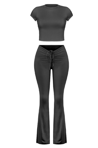 Black Ruched Flare Pants & Top Set