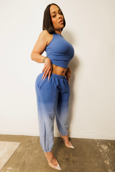 Blue Washed Tank & Sweatpants Set