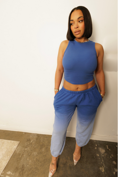 Blue Washed Tank & Sweatpants Set