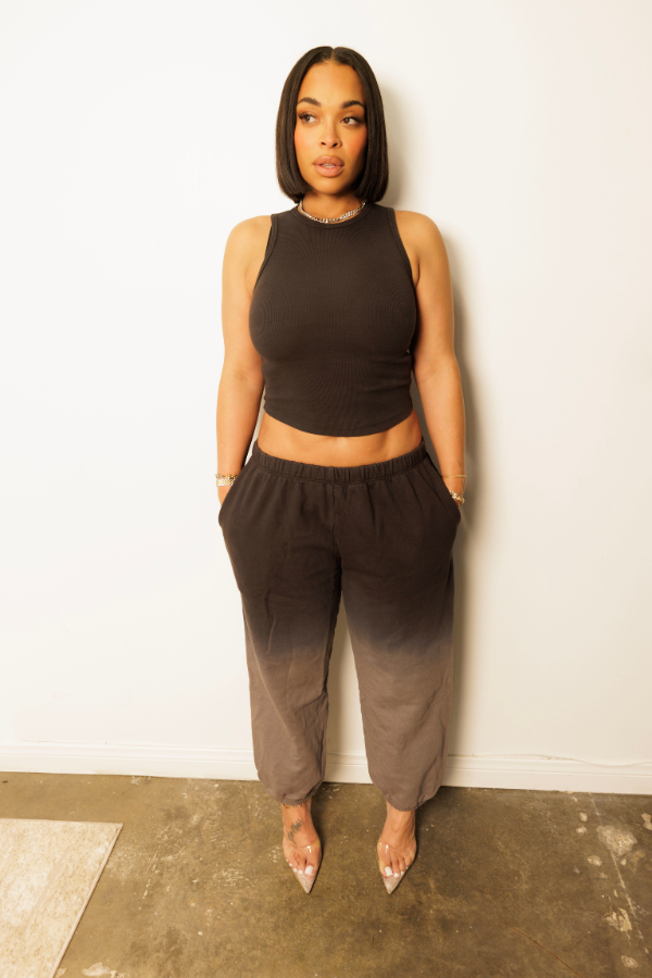 Black Washed Tank Sweatpants Set sosorella