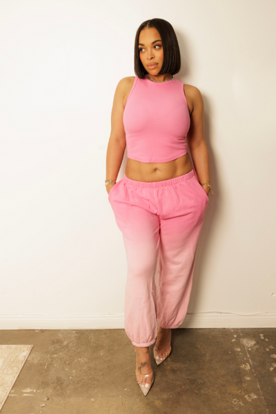 Pink Washed Tank & Sweatpants Set