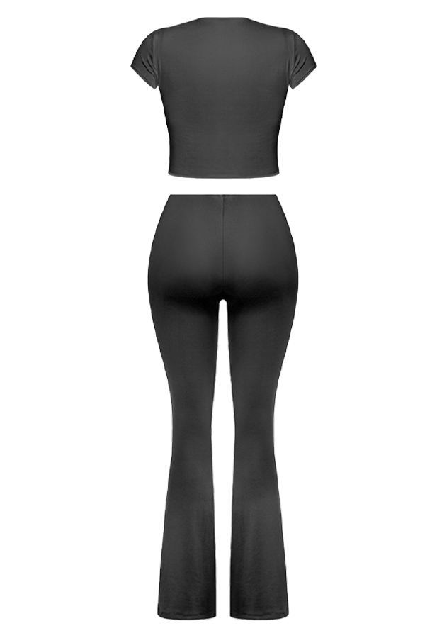 Black Ruched Flare Pants & Top Set