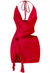 Red Halter Front Slit Mini Dress