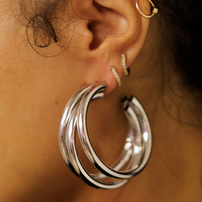 SIlver Triple Oversized Hoop