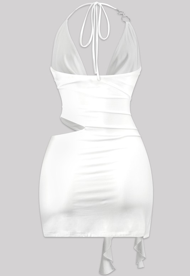 White Halter Front Slit Mini Dress