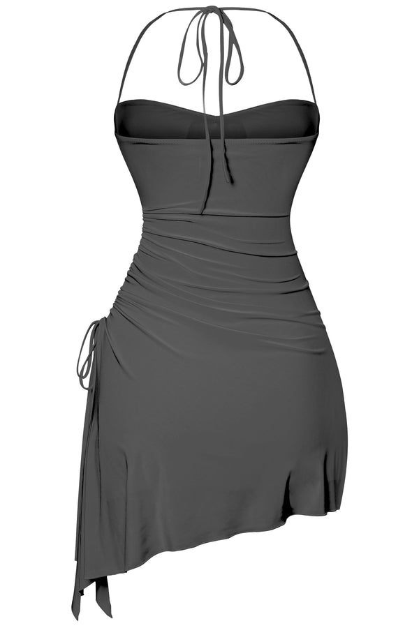 Halter A-Line Mini Dress Black - sosorella