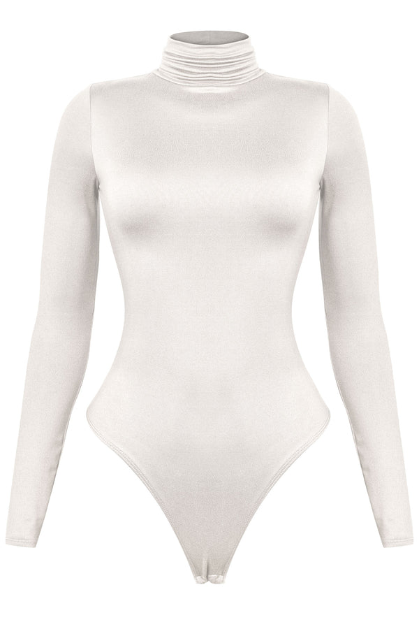 Long Sleeve Turtleneck Bodysuit Off White - sosorella